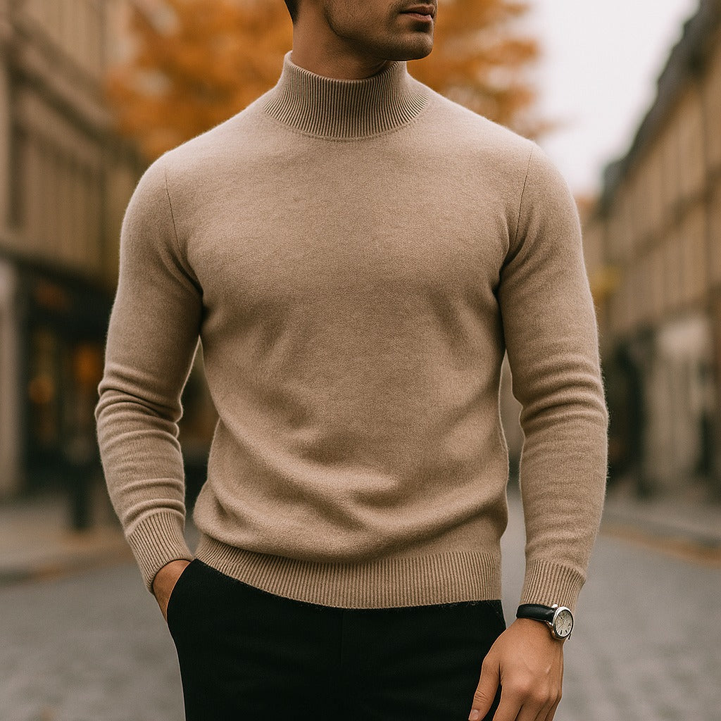 Mock Neck Knit Sweater - Camel
