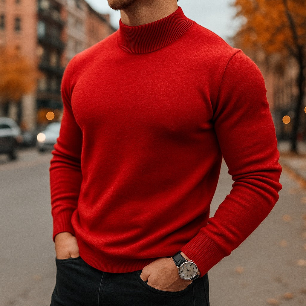 Mock Neck Knit Sweater - Red
