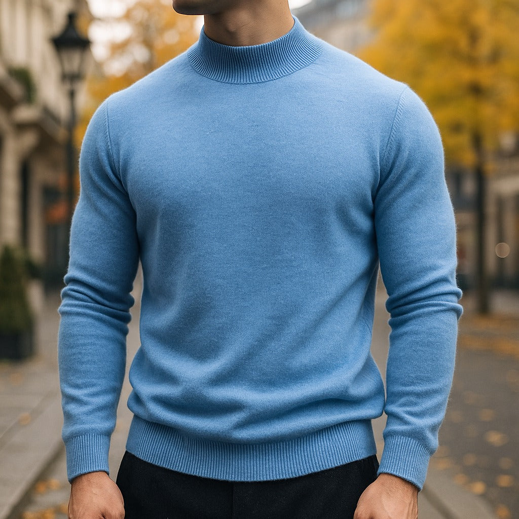 Mock Neck Knit Sweater - Sky Blue