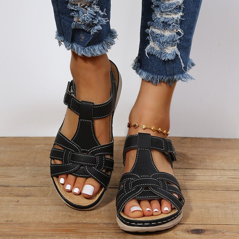 Orthopedic Comfort Wedge Sandals - Black