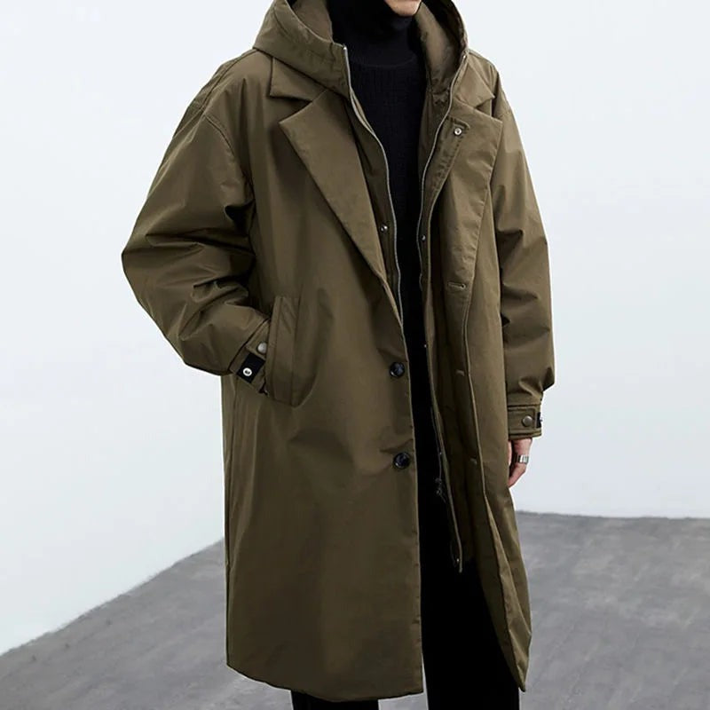 Oversized Hooded Trench Coat - Army Green
