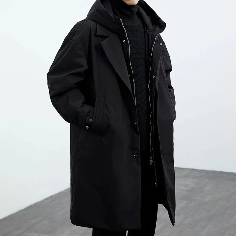 Oversized Hooded Trench Coat - Black