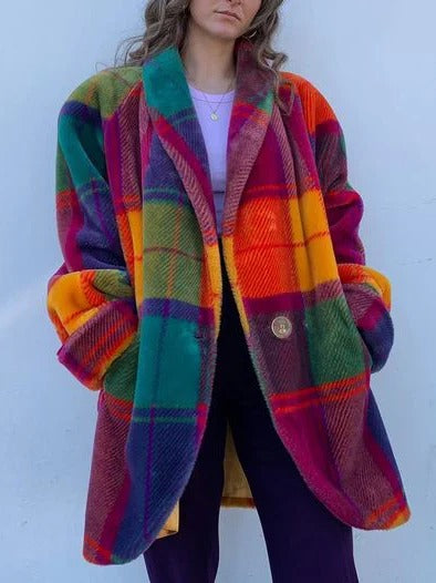 Oversized Plaid Coat - Checkered