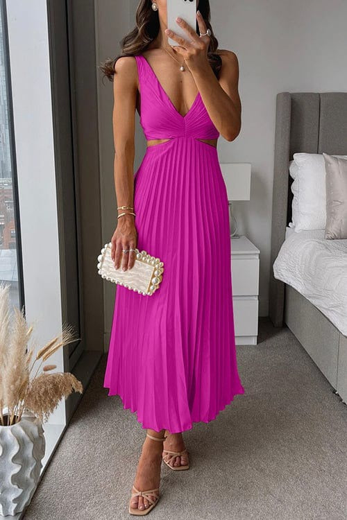 Pleated Wedding Guest Midi Dress - Pink