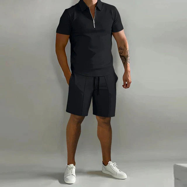 Polo Shirt Two Piece Set - Black