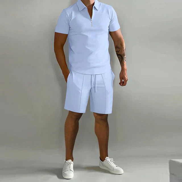 Polo Shirt Two Piece Set - Light Blue