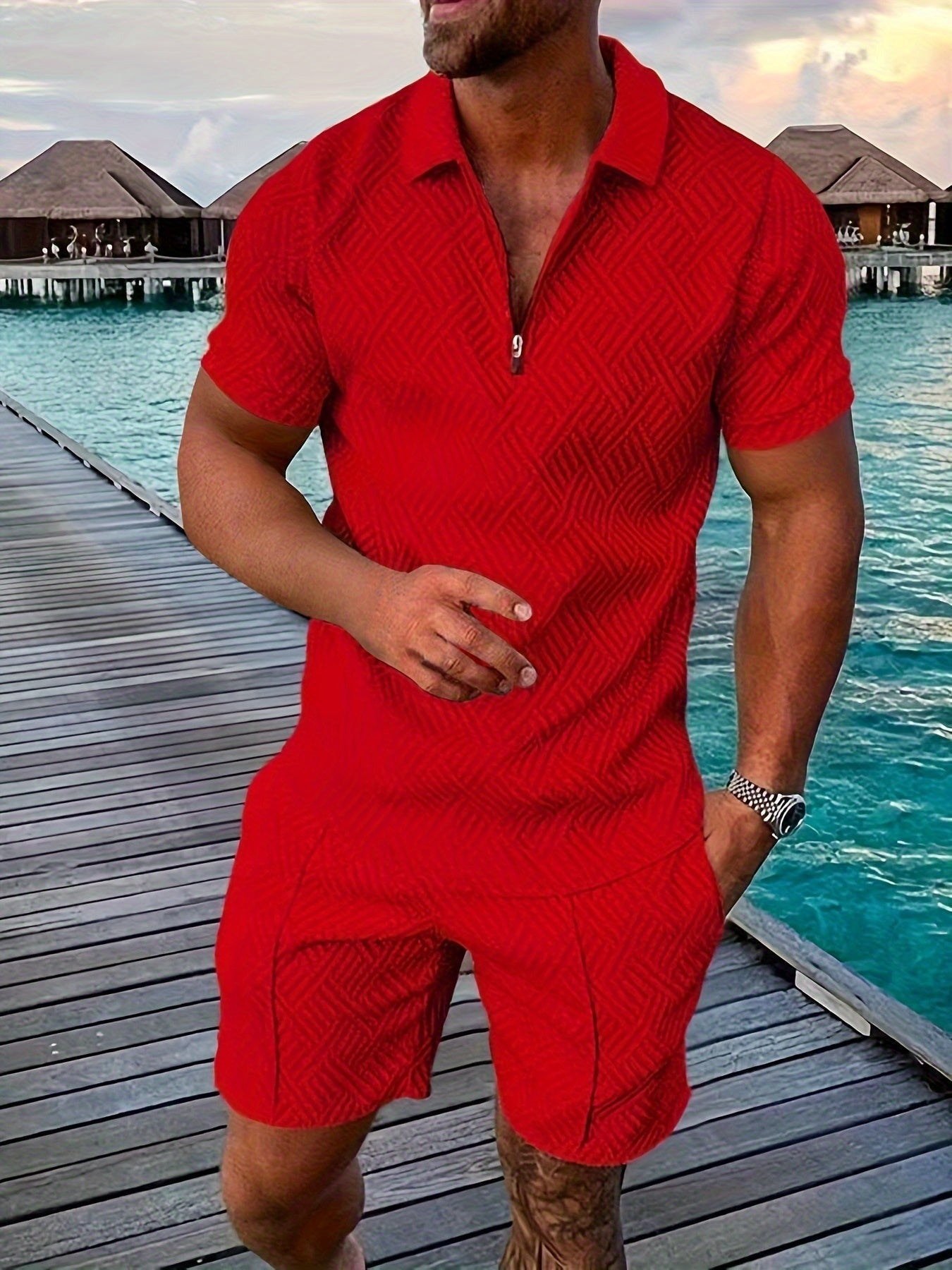 Polo Shorts Two Piece Set - Red