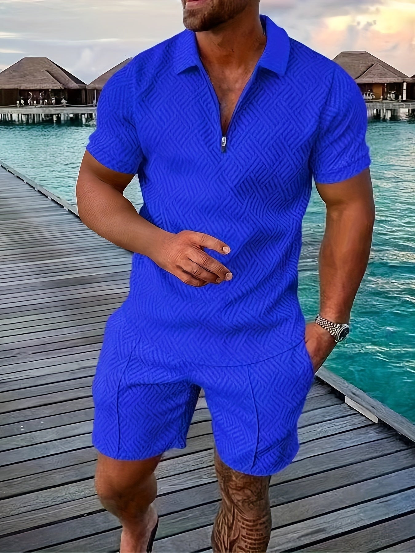 Polo Shorts Two Piece Set - Royal Blue