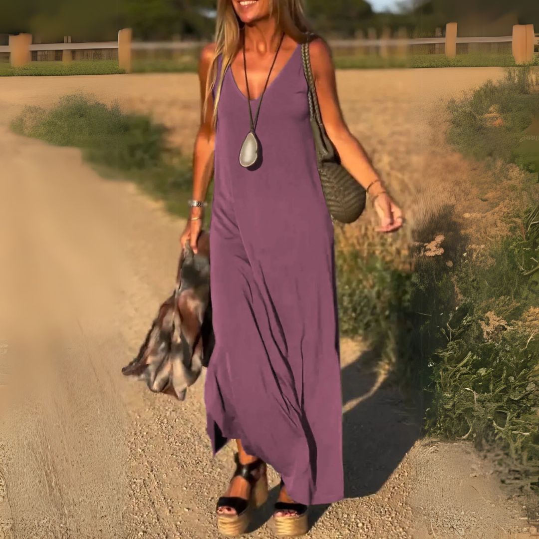 Kalina | Women’s Sleeveless V-Neck Side Slit Maxi Dress