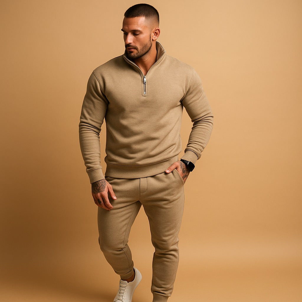 Quarter Zip Jogger Two Piece Set - Khaki