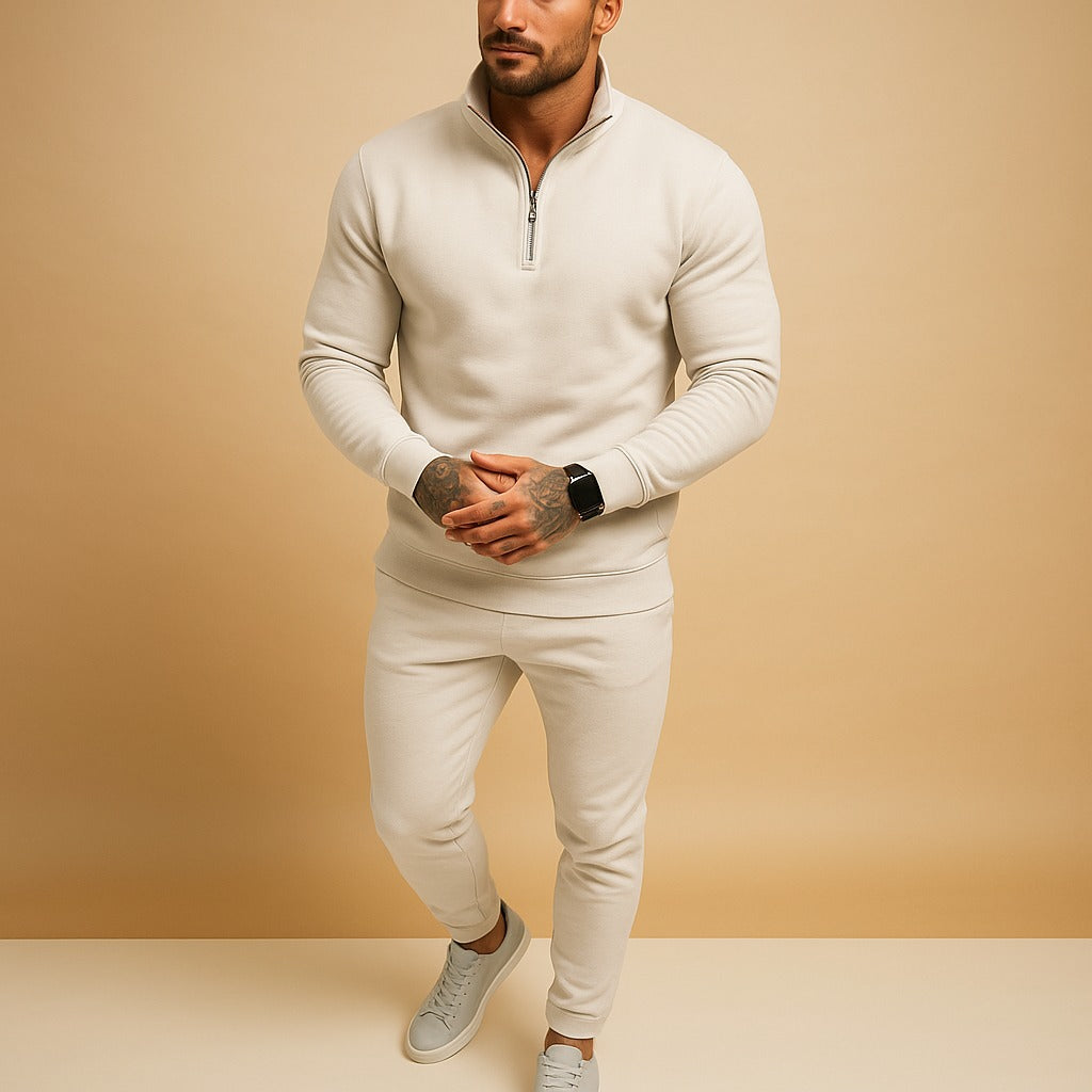 Quarter Zip Jogger Two Piece Set - White