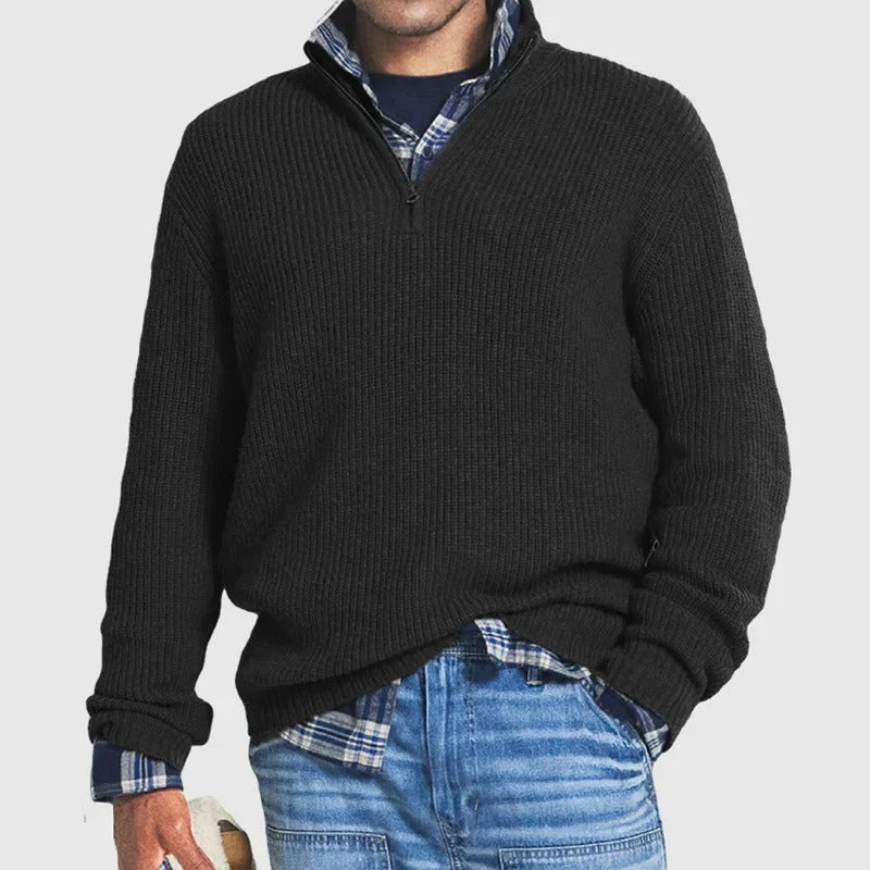 Ribbed Quarter Zip Sweater - Black