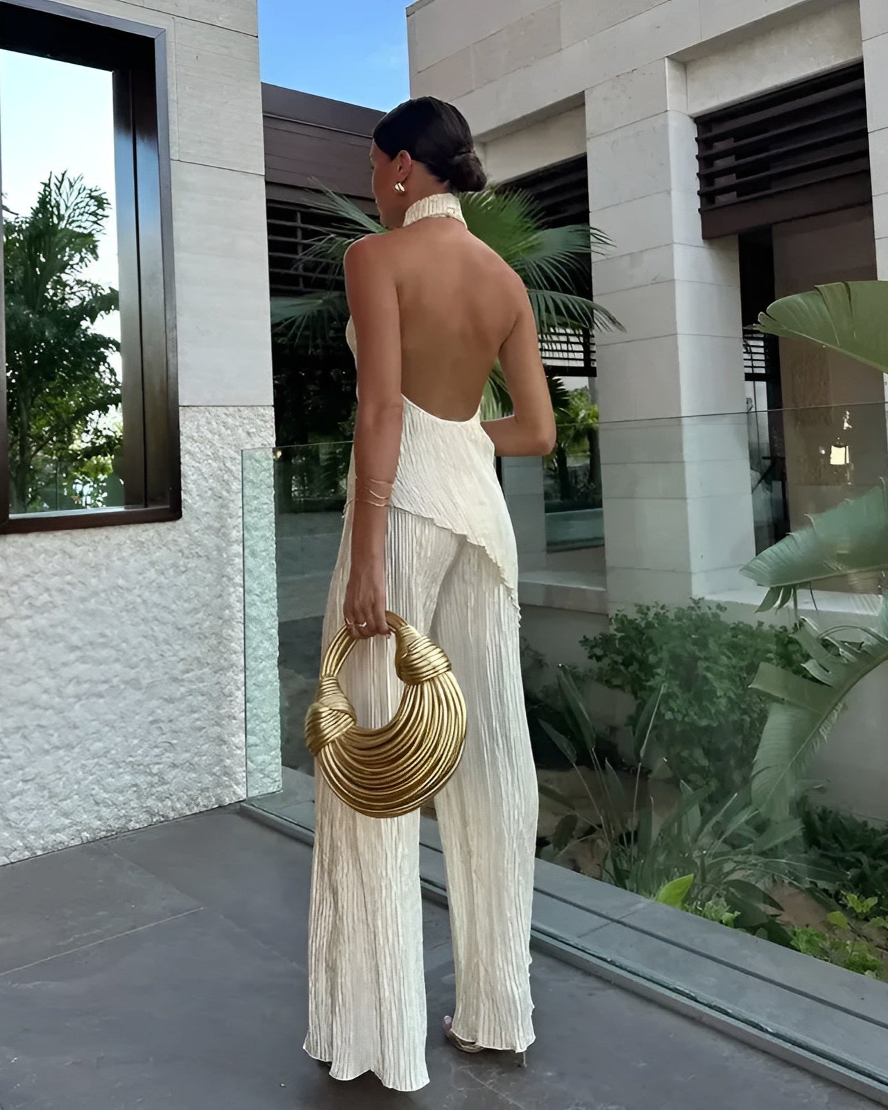 Aira | Women’s Halter Backless Plisse Jumpsuit