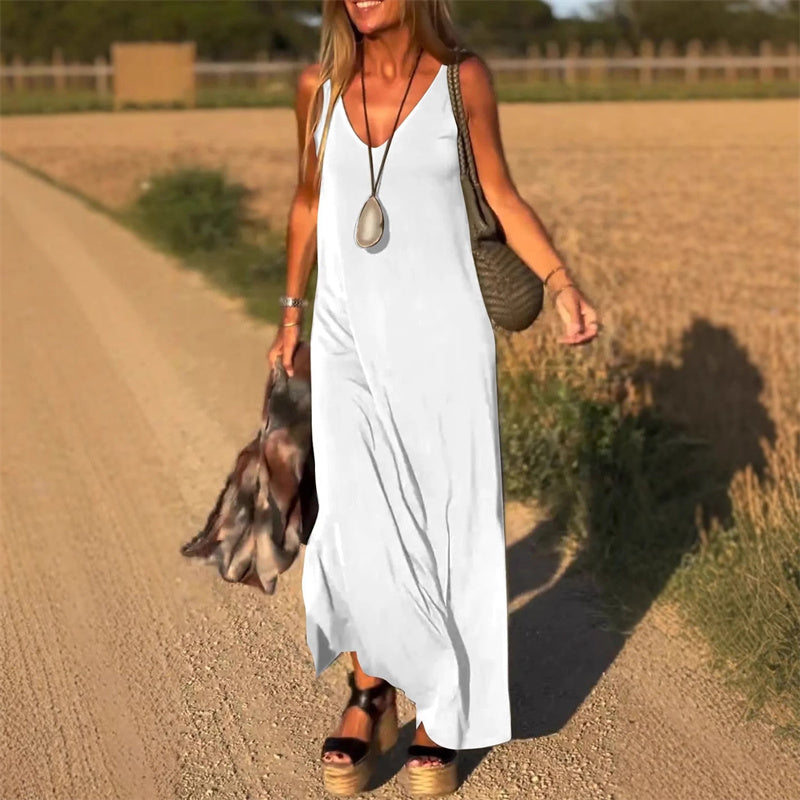 Kalina | Women’s Sleeveless V-Neck Side Slit Maxi Dress