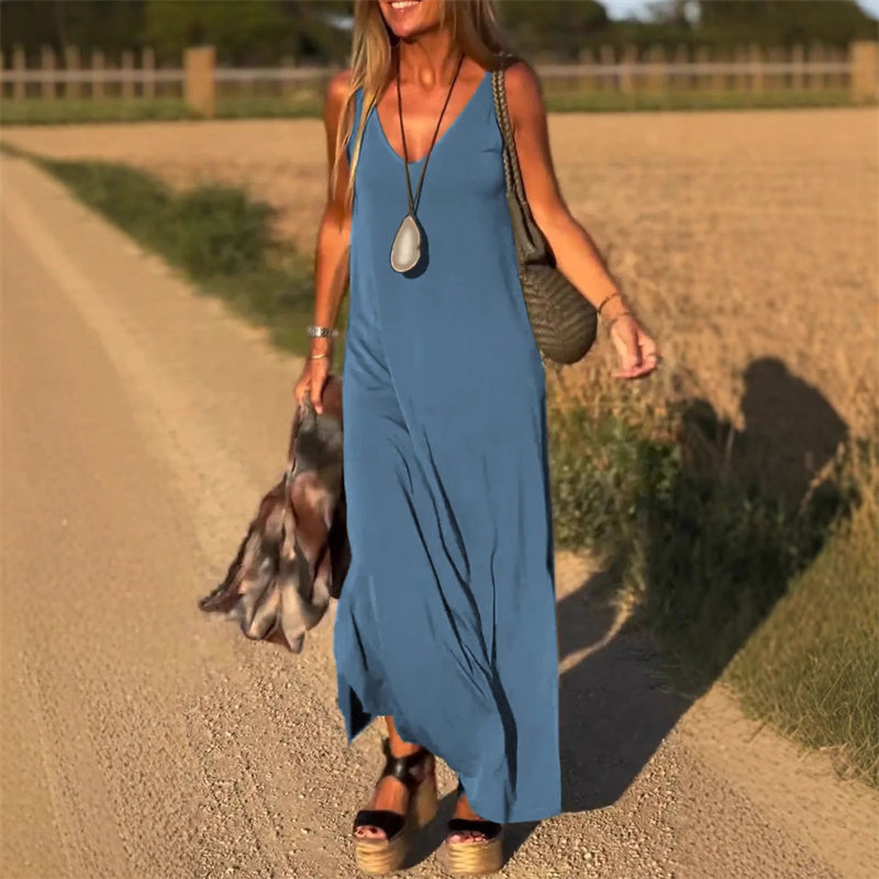 Kalina | Women’s Sleeveless V-Neck Side Slit Maxi Dress
