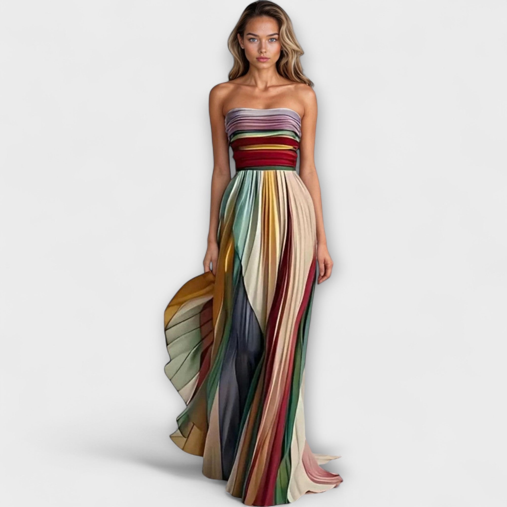 Strapless Pleated Maxi Dress