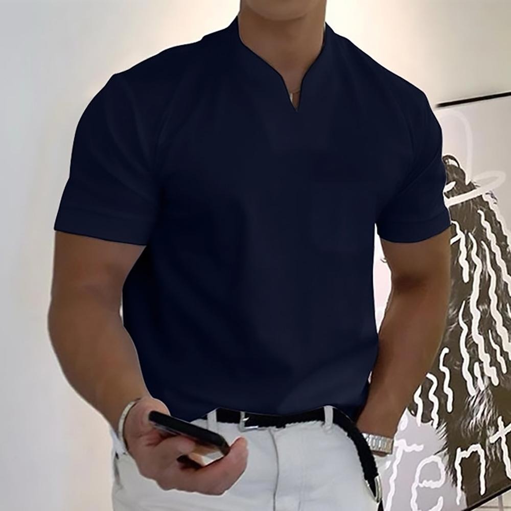V Neck Short Sleeve Tee - Dark Blue