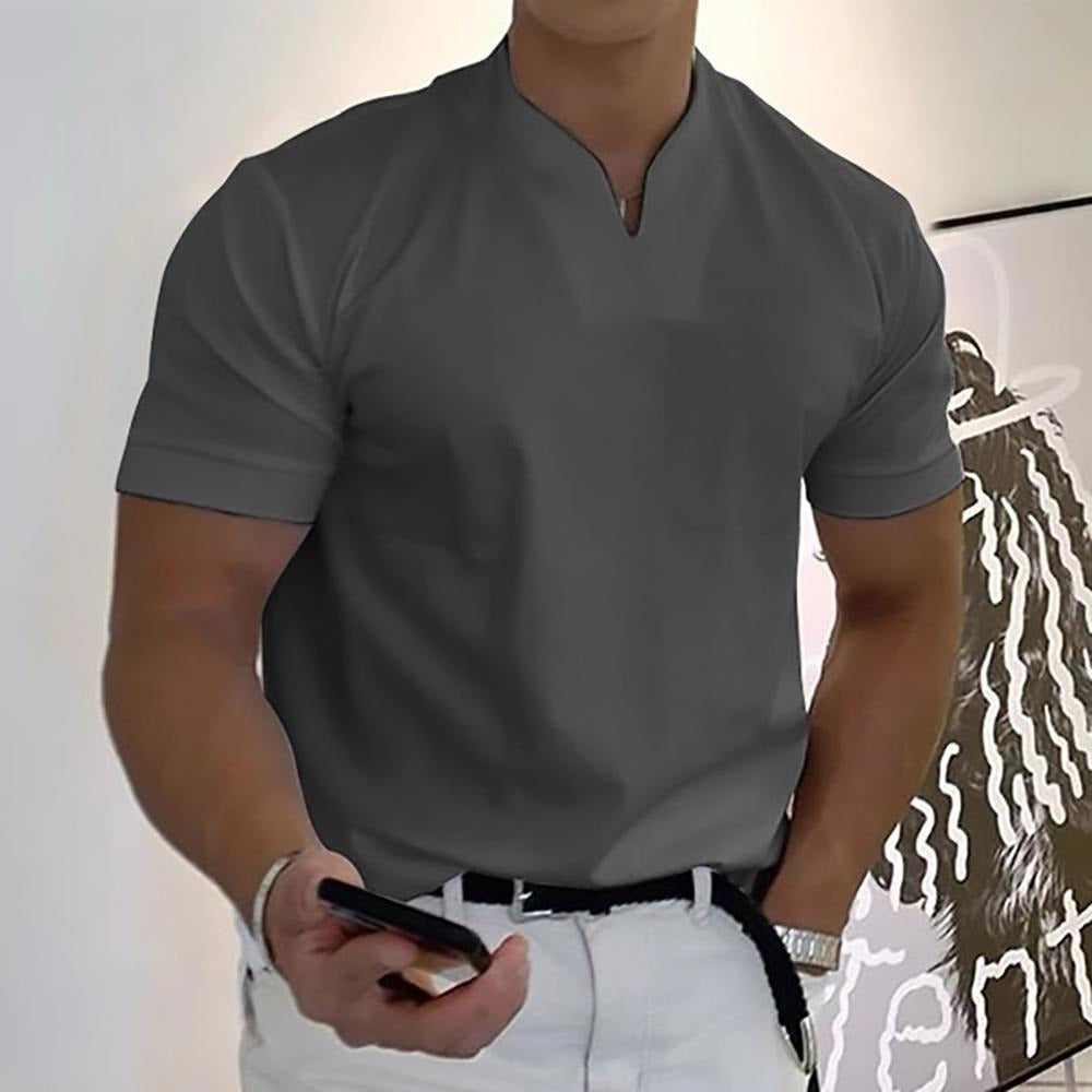 V Neck Short Sleeve Tee - Dark Grey
