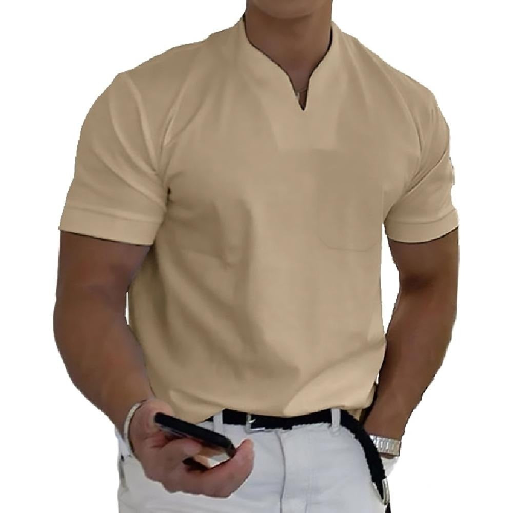 V Neck Short Sleeve Tee - Khaki