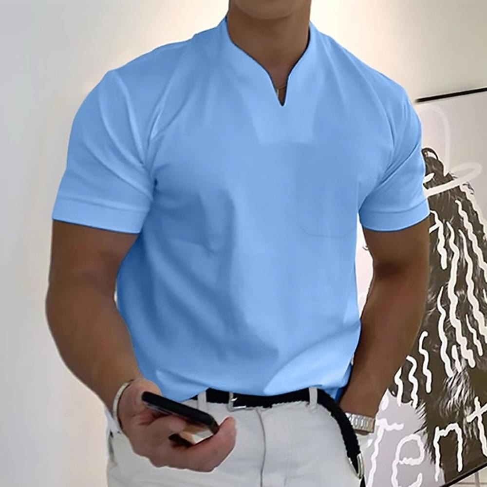 V Neck Short Sleeve Tee - Light Blue