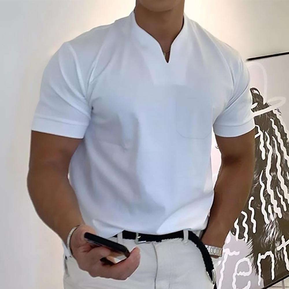 V Neck Short Sleeve Tee - White