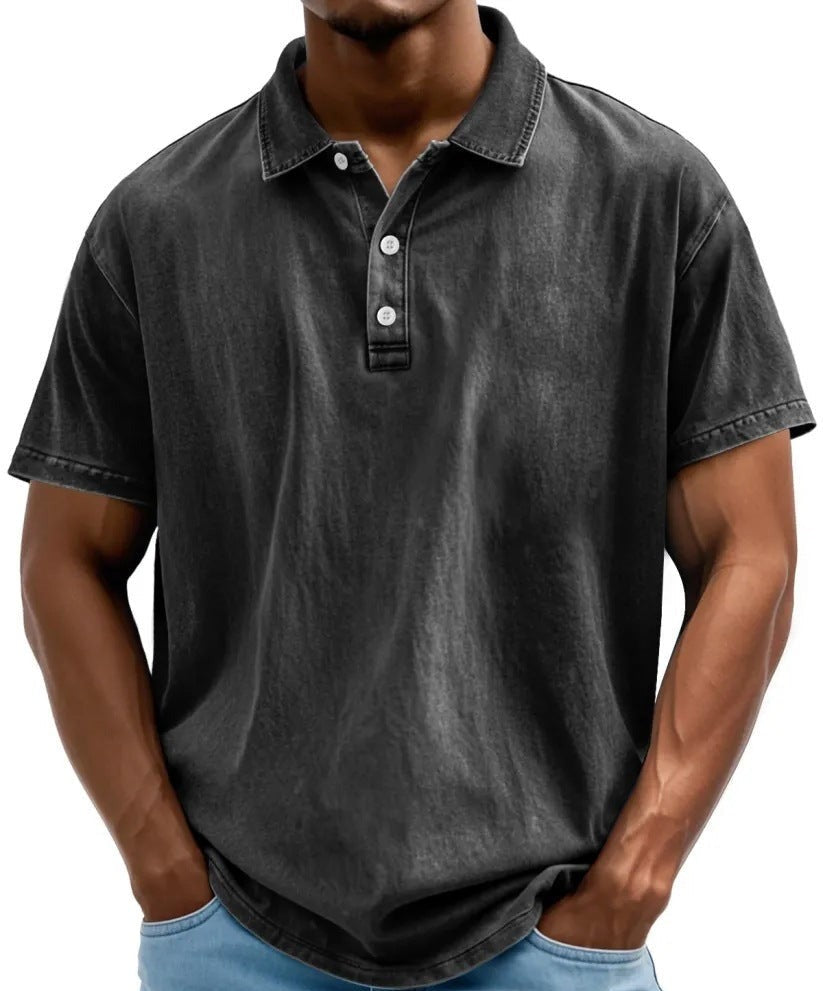 Vintage Washed Polo Shirt - Black