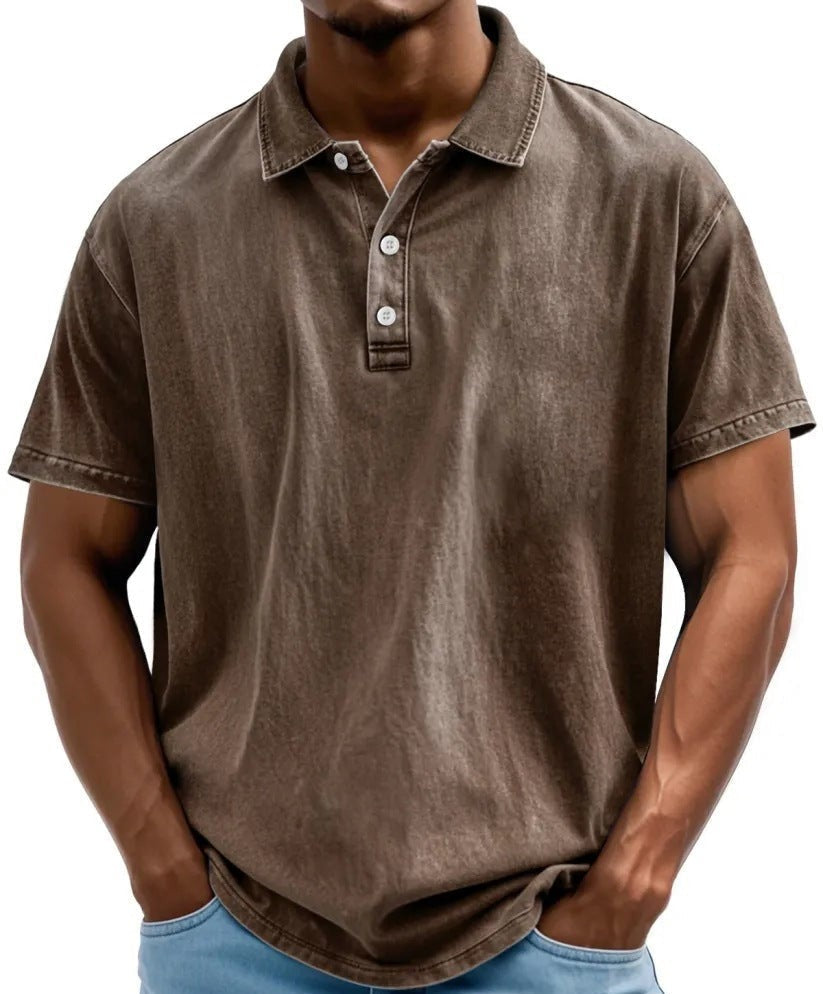 Vintage Washed Polo Shirt - Brown