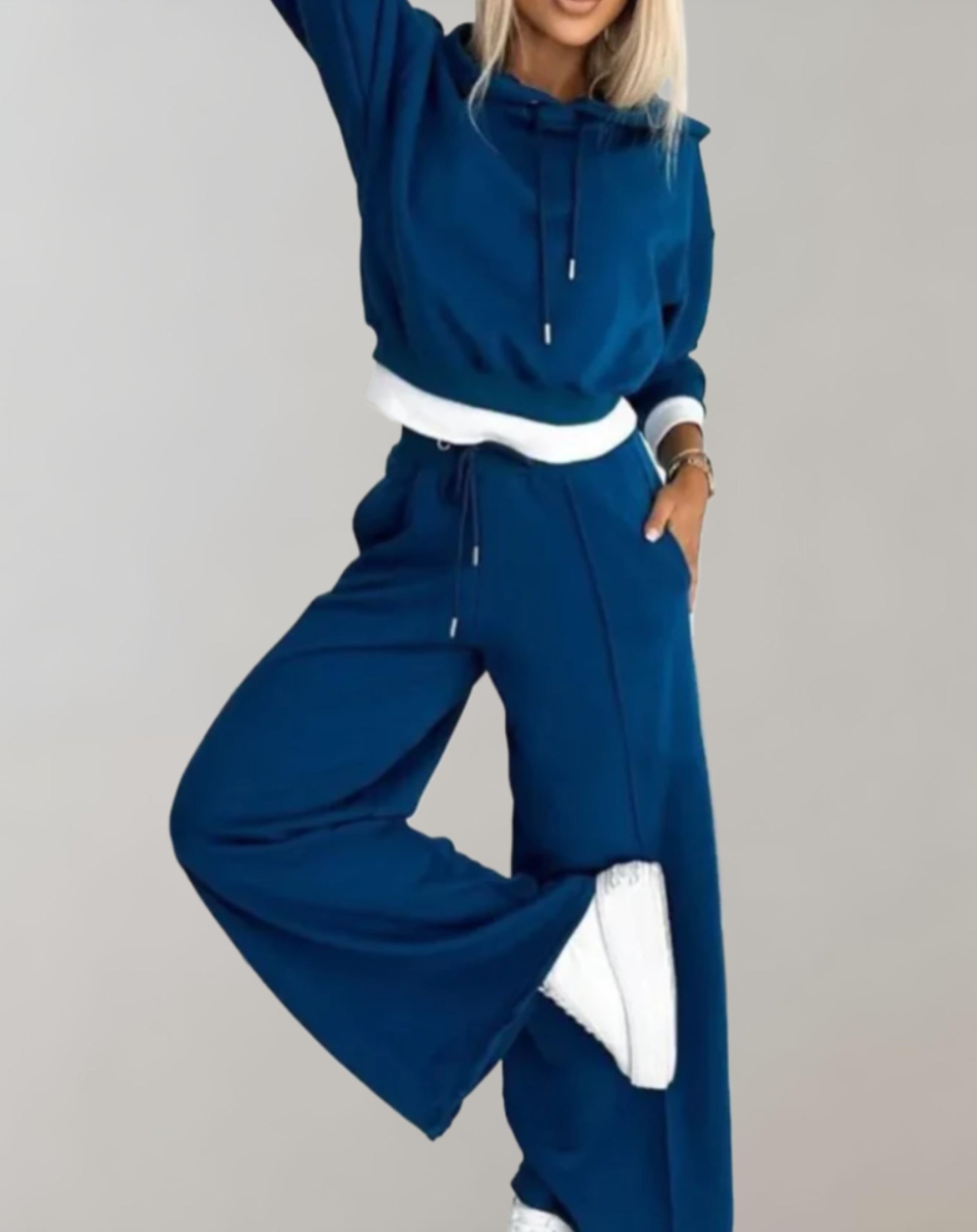 Wide Leg Pants Two Piece Set - Blue