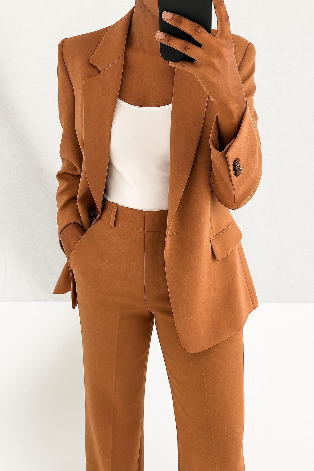 Wide Leg Pants Two Piece Set - Brown