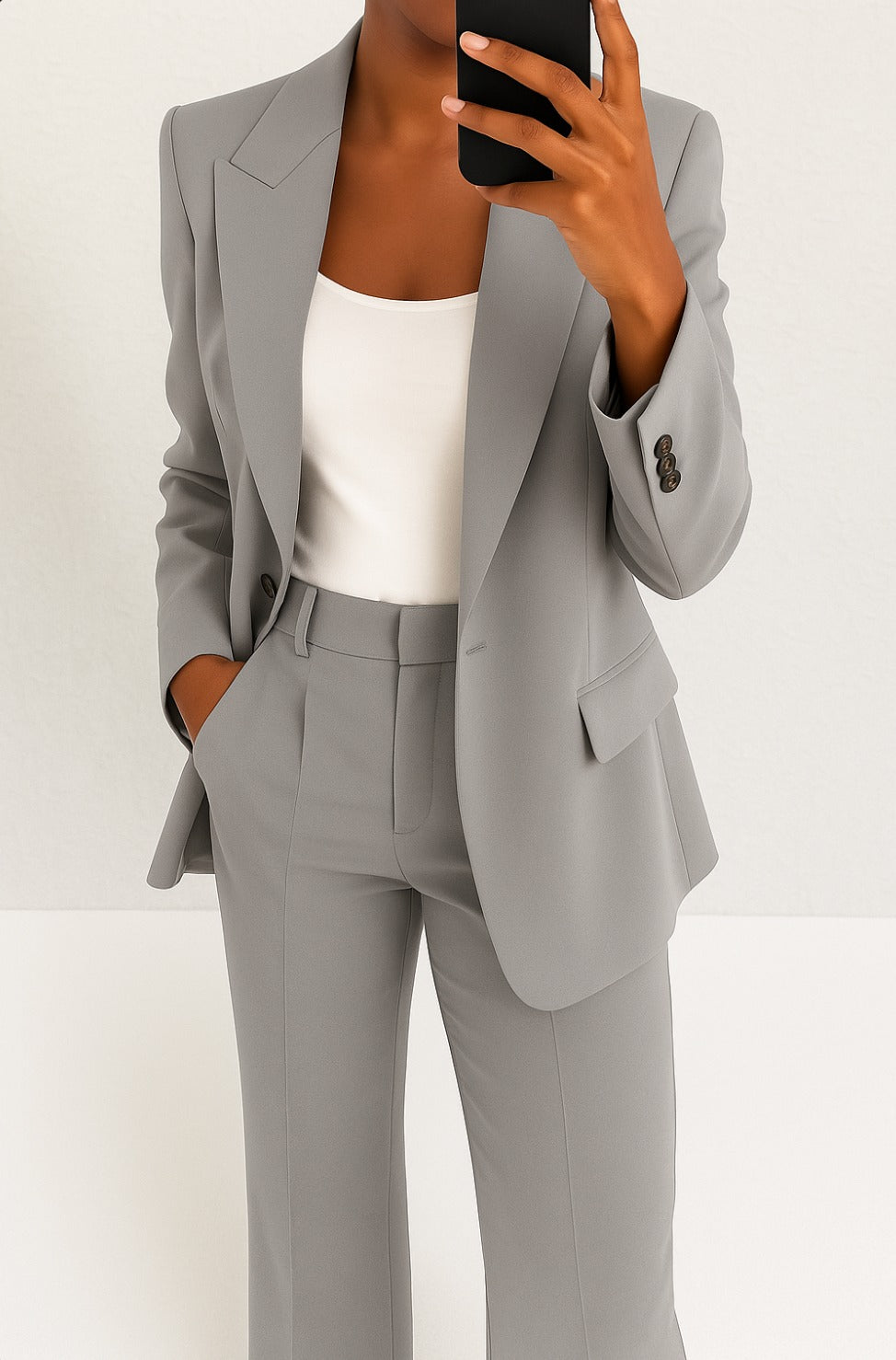Wide Leg Pants Two Piece Set - Gray