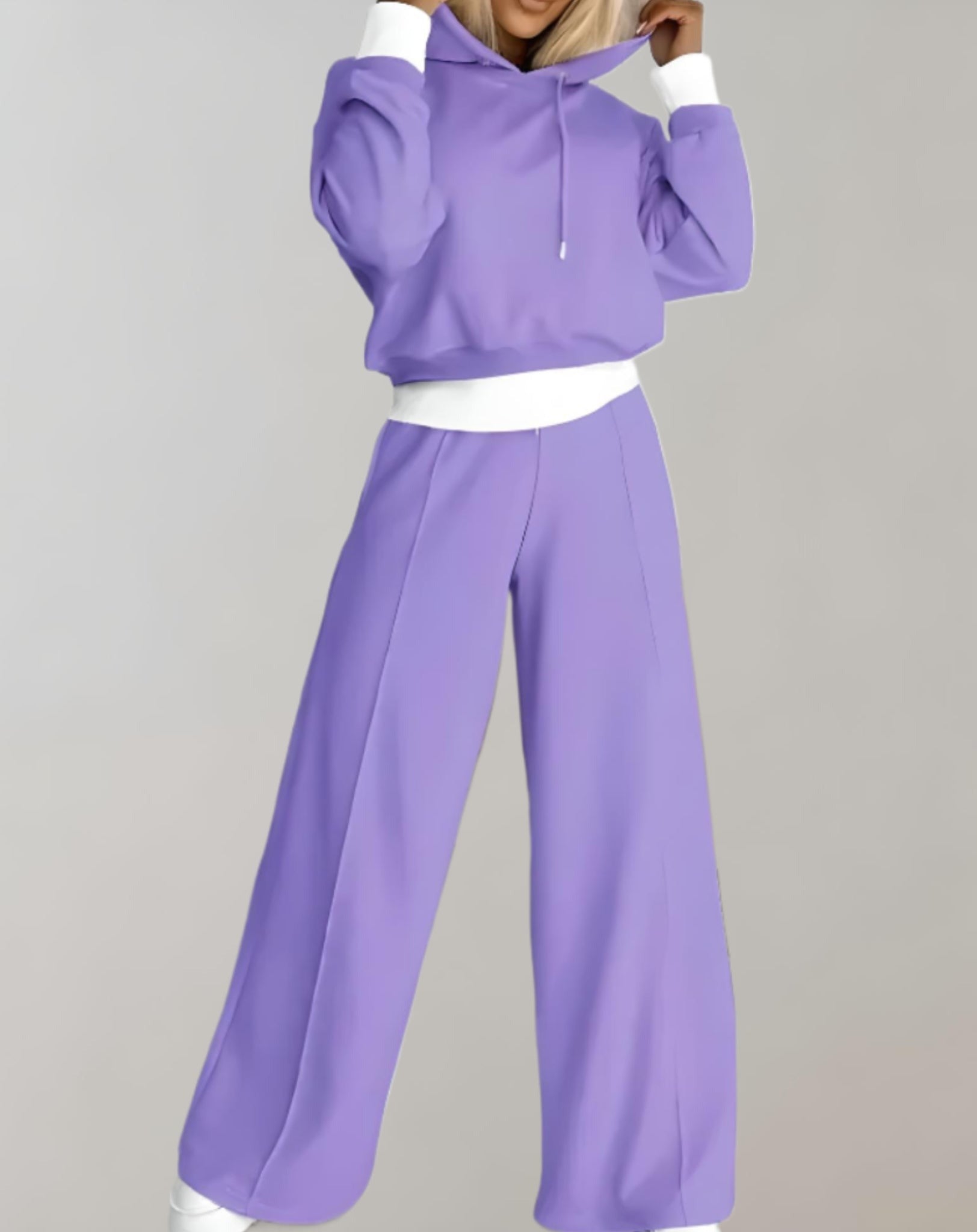 Wide Leg Pants Two Piece Set - Purple