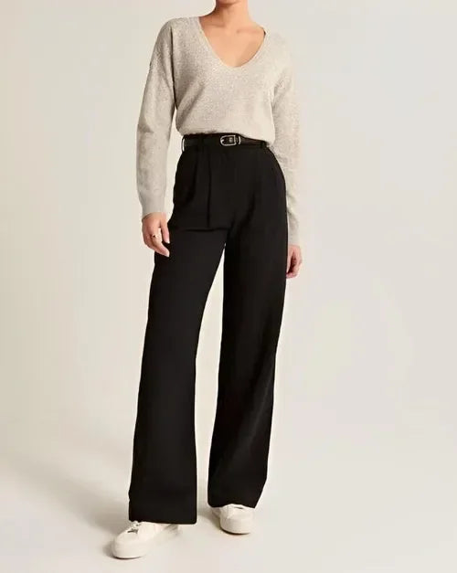 Alessia | Women Soft Wool Blend Wide-Leg Pants